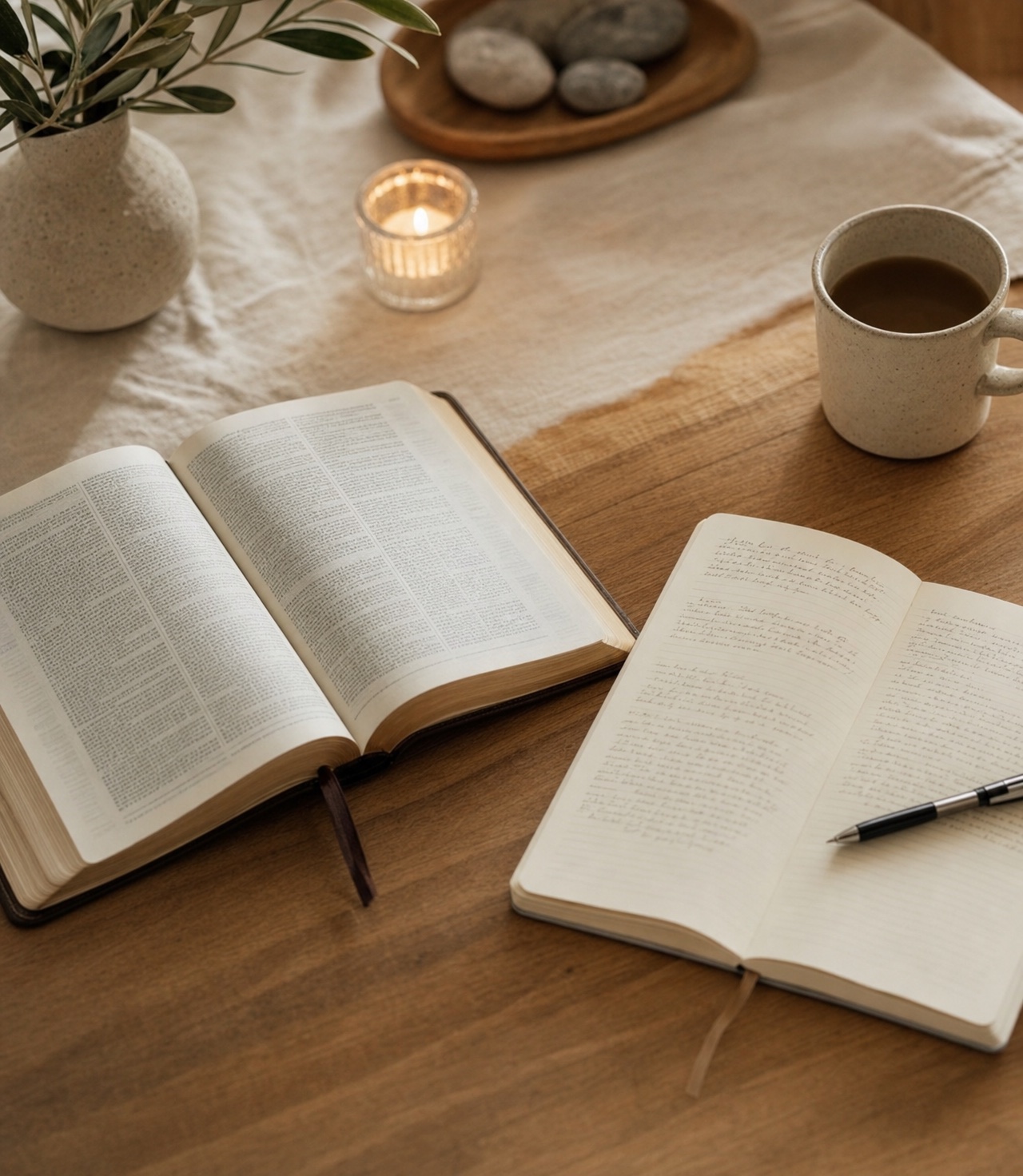 Open Bible and notebook ready for teaching and reflection