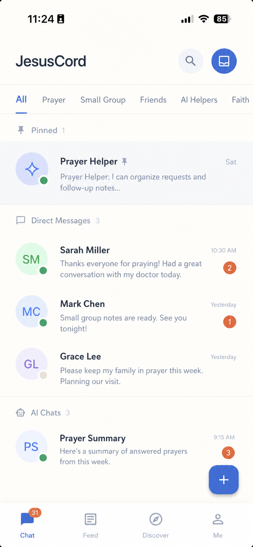 Jesuscord app showing a conversation about teaching